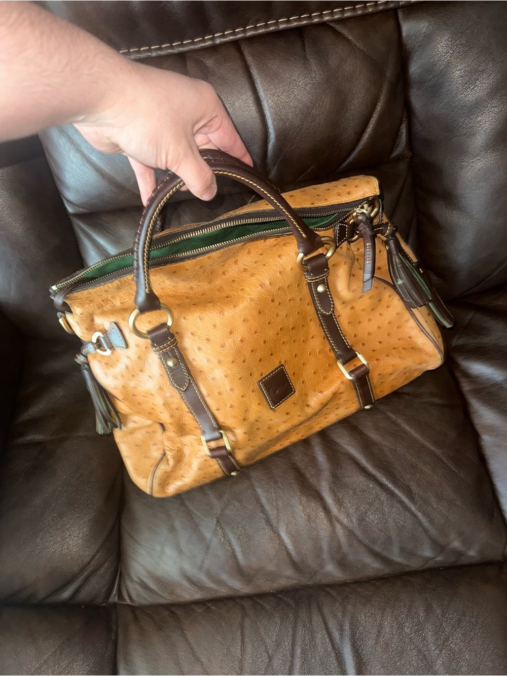 Dooney & Bourke Ostrich Embossed Leather Satchel Handbag florentine